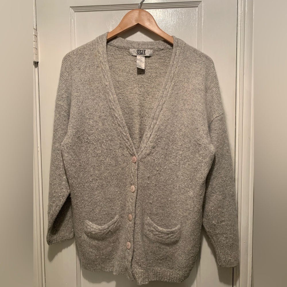 Segue Vintage Grey silk angora lambs wool cardigan XL